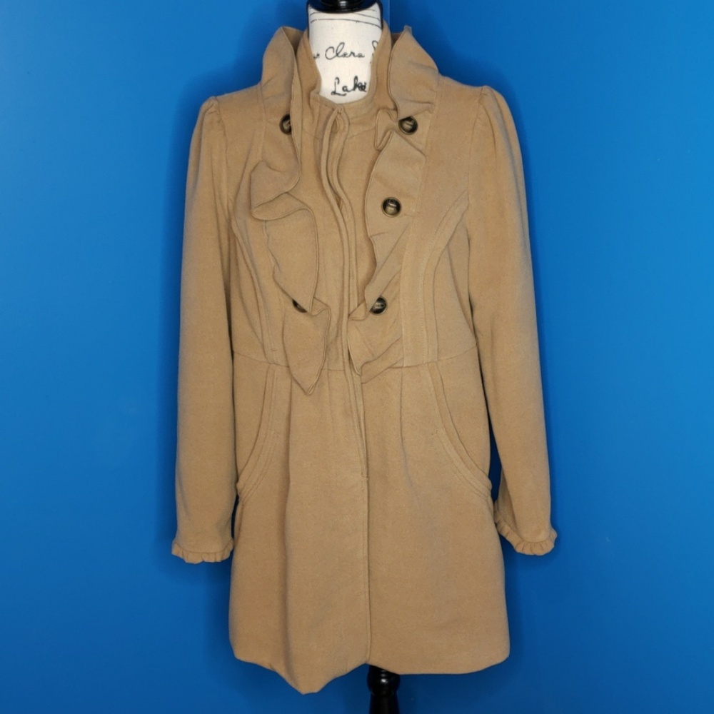 EUC JOLT Tan Ruffled Vintage Inspired Overcoat